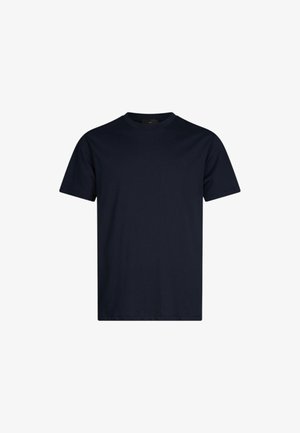 T-shirt blu navy in cotone, con scollo rotondo, maniche corte e vestibilità comoda. Design minimalista senza motivi o dettagli visibili.