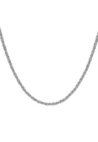 Collana in argento con catena attorcigliata e texture liscia, caratterizzata da un design a spirale uniforme. La lunghezza conferisce un aspetto sottile ed elegante.