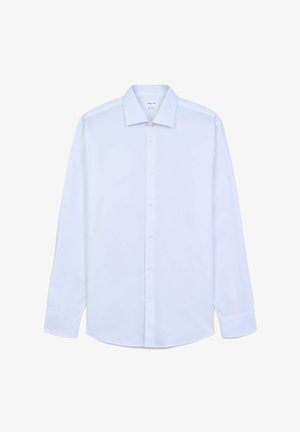 White long-sleeve dress shirt with regular fit, classic collar, button-down front, and buttoned cuffs, displayed on a white background.
