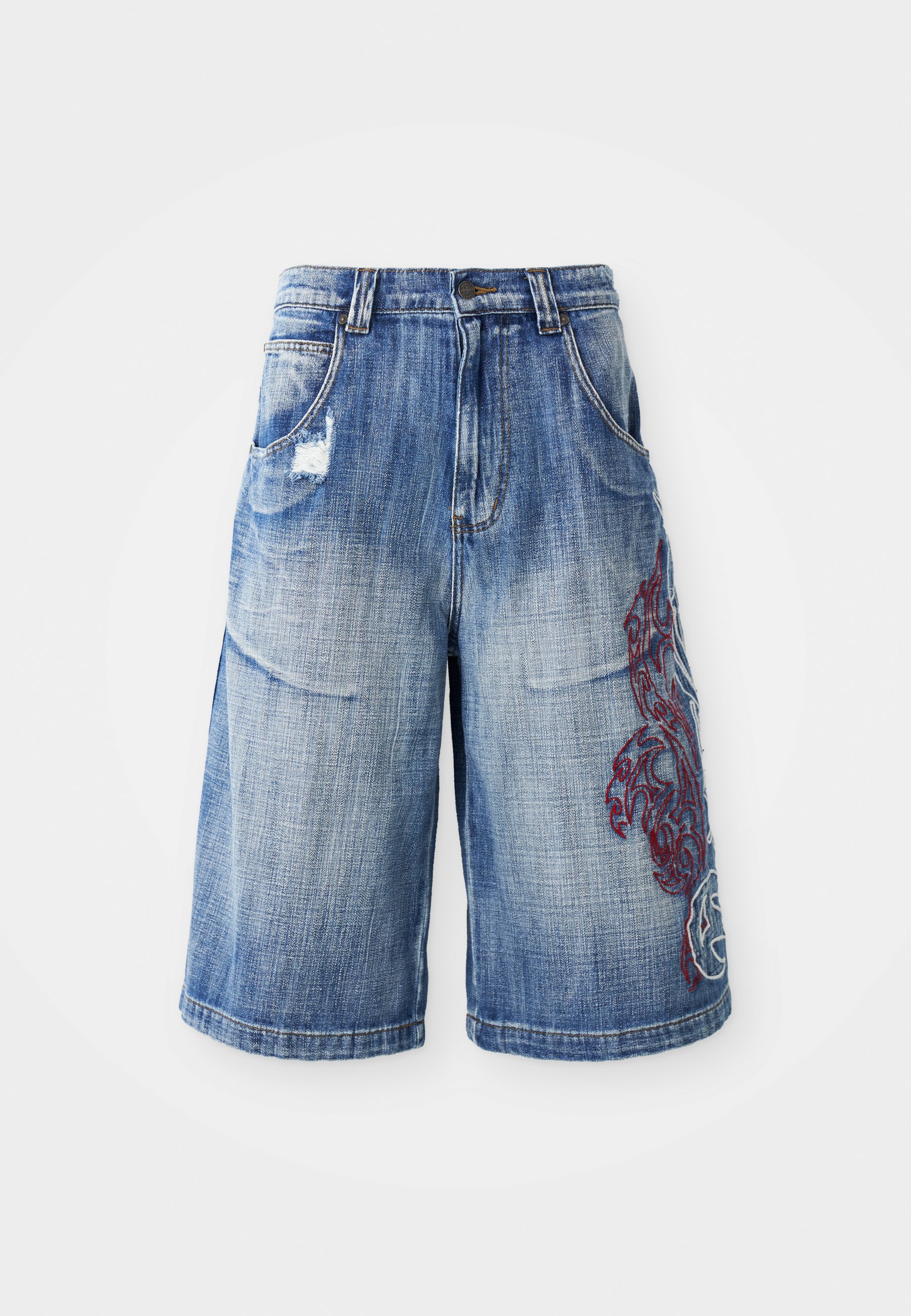 Jaded London LAYERED TRIBAL COLOSSUS - Denim shorts - denim/blue