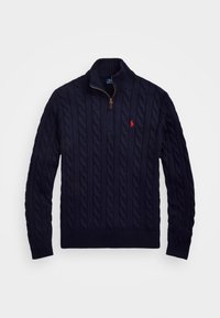 CABLE-KNIT COTTON QUARTER-ZIP JUMPER - Vesta - hunter navy