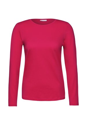 Přiléhavé dlouhý rukáv tričko v jasně růžové bavlně, s kulatým výstřihem a hladkou texturou bez vzorů nebo akcentů.