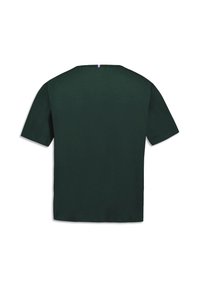 Dark green cotton t-shirt with a relaxed fit, short sleeves, and a round neckline. Features a small tricolor tag at the back neck.