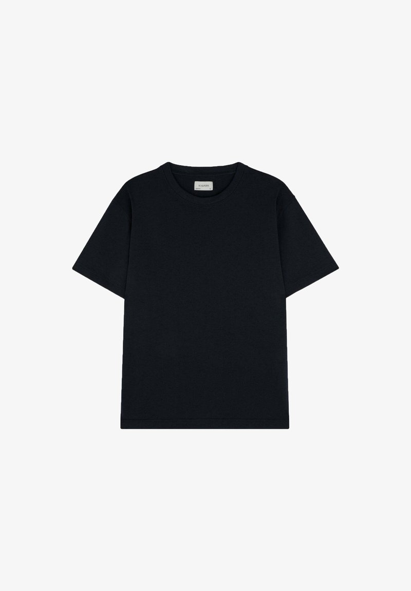 Black cotton t-shirt with a classic crew neckline and short sleeves, featuring a relaxed fit and no visible patterns or accents.