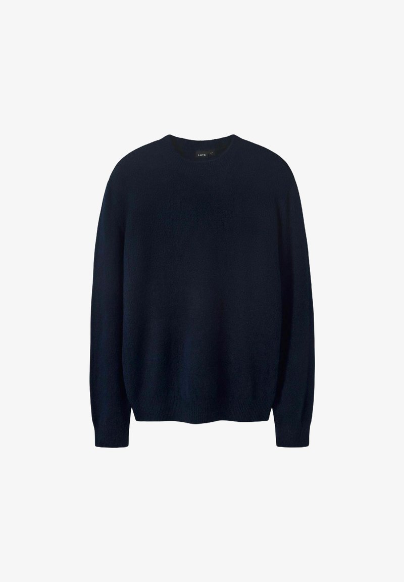 Maglione blu navy realizzato in materiale morbido, con scollo tondo e maniche lunghe, dal taglio rilassato e design semplice.
