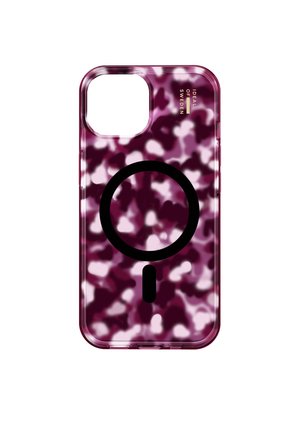 Funda de teléfono con diseño marmoleado en púrpura y blanco, con un diseño circular MagSafe negro y texto "Ideal of Sweden" en la esquina superior derecha.