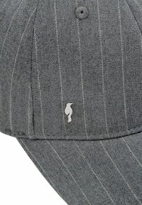 Szara czapka z teksturowanej tkaniny w pionowe paski. Zawiera srebrne logo ptaka z przodu oraz przeszyty daszek.