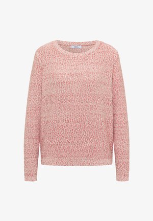 Pull en maille à manches longues avec col rond en fil chiné rose et crème, avec poignets et ourlet côtelés.