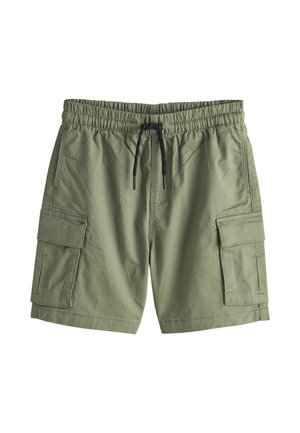 Oliven grønne cargoshorts med elastisk talje og justerbar snøre. Har to sidelommer og to cargolommer til opbevaring.