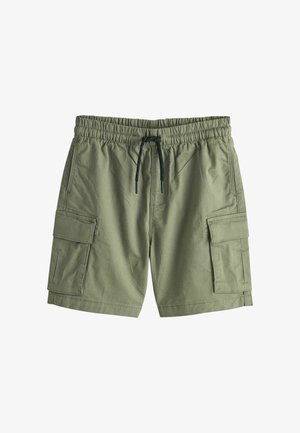 Oliven grønne cargoshorts med elastisk talje og justerbar snøre. Har to sidelommer og to cargolommer til opbevaring.