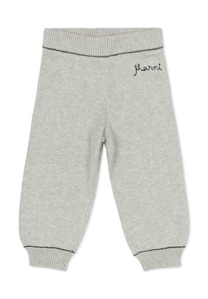 Szare legginsy dzianinowe z prążkowanym pasem i mankietami. Posiadają czarne przeszycia i małe haftowane logo. Miękki, elastyczny materiał.