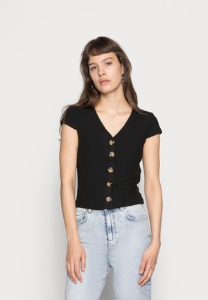 ONLNELLA BUTTON - Camiseta estampada - black