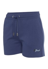 Navyblaue Baumwollshorts mit elastischem Bund, verstellbarem Kordelzug, Seitentaschen und dem "Bench"-Logo in kontrastierender Farbe.