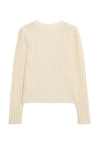 Rippstrickpullover in Off-White. Mit langen Ärmeln, Rundhalsausschnitt und einem leicht verkürzten Schnitt. Weicher Stoff mit entspannter Passform.