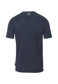 Chemise à manches courtes bleu marine avec un motif texturé. Dotée d'un col rond et d'un détail de logo à l'arrière, fabriquée à partir d'un matériau léger.