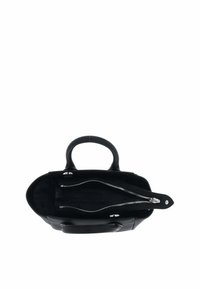 Sac à main en cuir noir avec deux anses, extérieur lisse, poches intérieures zippées et doublure en tissu doux.