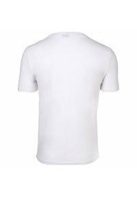 Witte t-shirt met korte mouwen, voorzien van een ronde halslijn en een zachte, lichte stof; naadloze achterkant zonder extra patronen of accenten.