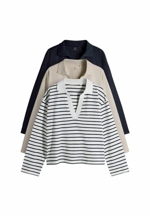 REGULAR FIT - 3 PACK LONG SLEEVE HEAVYWEIGHT  - Bluză polo - navy stone stripe