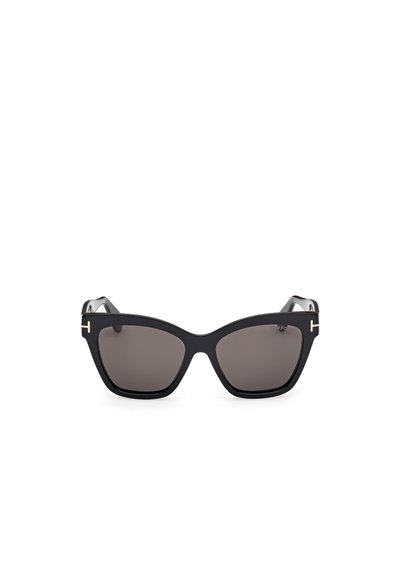 Ochelari de soare negri, tip cat-eye, din plastic, cu lentile întunecate. Prezintă accente din metal aurit pe brațele ochelarilor. Finisaj mat, neted.