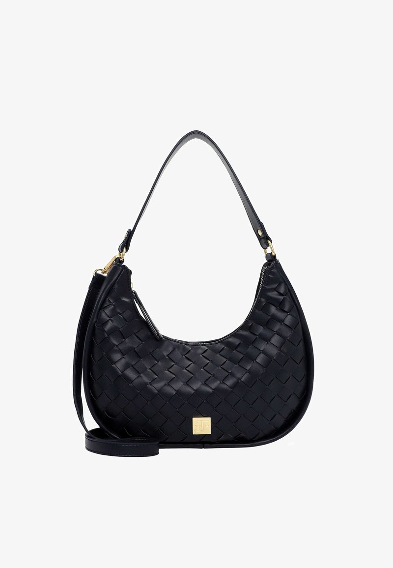 Mustast punutud nahast poolkuu kujuline käekott lühikese rihma, eemaldatava pika rihma, kuldse tõmbluku ja väikese kuldse logoplaadiga ees alumises keskel.