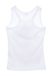 Weißes Baumwoll-Tanktop mit einem schlichten Design, ärmellosem Schnitt und glatter Textur, rundem Ausschnitt und ohne sichtbare Muster.
