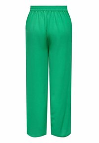 Pantalon vert léger avec une finition texturée, doté d'une taille élastique et d'une coupe droite. Sans poches ni accents visibles.