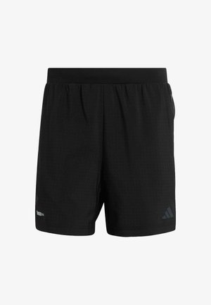 Zwarte sportshorts met elastische tailleband, ademende stof en een klein Adidas-logo op het rechteronderbeen.