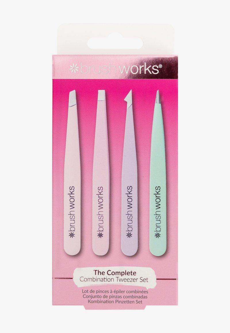 Fire fire i forskjellige pastellfarger (rosa, lavendel, mynte) med forskjellige spisser, pakket i en rosa og hvit pappeske.