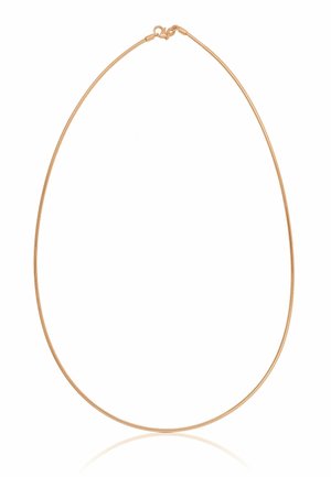 Dünne Halskette aus Roségold mit Karabinerverschluss, in Tropfenform auf weißem Hintergrund dargestellt.