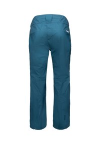 Petrolové venkovní kalhoty s texturovaným povrchem, vysokým páskem, bočními kapsami a zesílenými lemy pro zvýšení odolnosti.