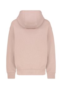 Lichtroze hooded sweatshirt met een ontspannen pasvorm. Heeft een zachte textuur en ribgebreide manchetten en onderrand. Geen zichtbare logo's of patronen.