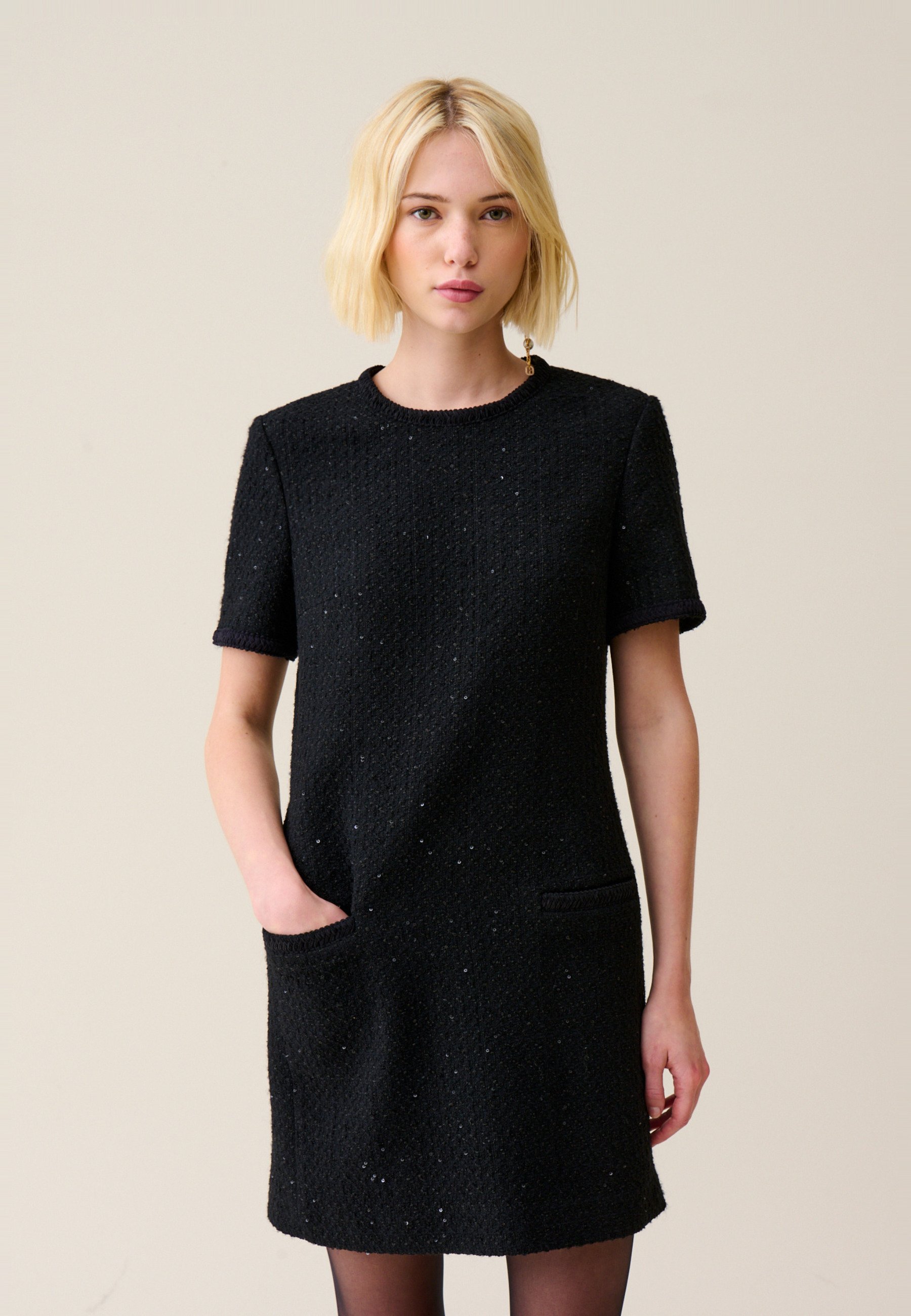 Robe Pull Noire Claudie Pierlot - Taille 38 (équivalent 36 Fr), Modèle Météo, En Laine, Très Bon état Occasion