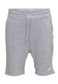 Graue Baumwollshorts mit elastischem Bund, Kordelzug und Seitentaschen. Mit einem dezenten Logo am Bein. Strukturierter Stoff.