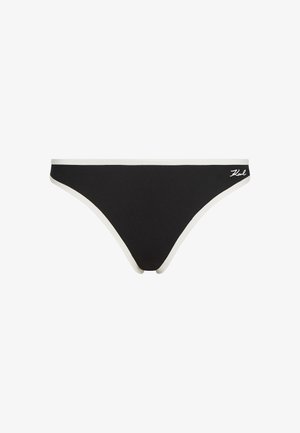 Black bikini-style underwear with white trim and a small white "Karl" logo on the right side of the waistband.
