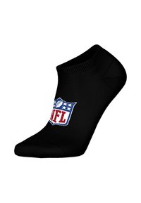 Schwarze Knöchelsocke aus elastischem Material mit einem deutlich sichtbaren NFL-Logo in Rot, Weiß und Blau an der Seite.