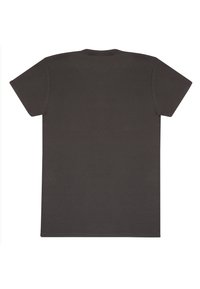 Czarnoszary t-shirt z krótkim rękawem wykonany z bawełny, z okrągłym dekoltem, prostym krojem i bez widocznych wzorów ani grafik na plecach.