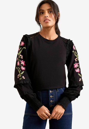 REGULAR FIT - EMBROIDERED FRILL - Långärmad tröja - black