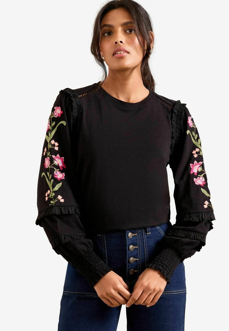 Love & Roses REGULAR FIT - EMBROIDERED FRILL - Hosszú ujjú felső - black