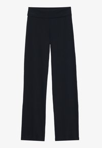 Pantalon large côtelé bleu marine foncé, doté d'une taille élastique douce et extensible et d'un tissu texturé pour un ajustement confortable.