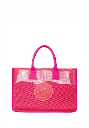 Sac cabas en filet rose vif avec des poignées solides et un patch circulaire avec le logo Marc Ellis au centre sur le devant.