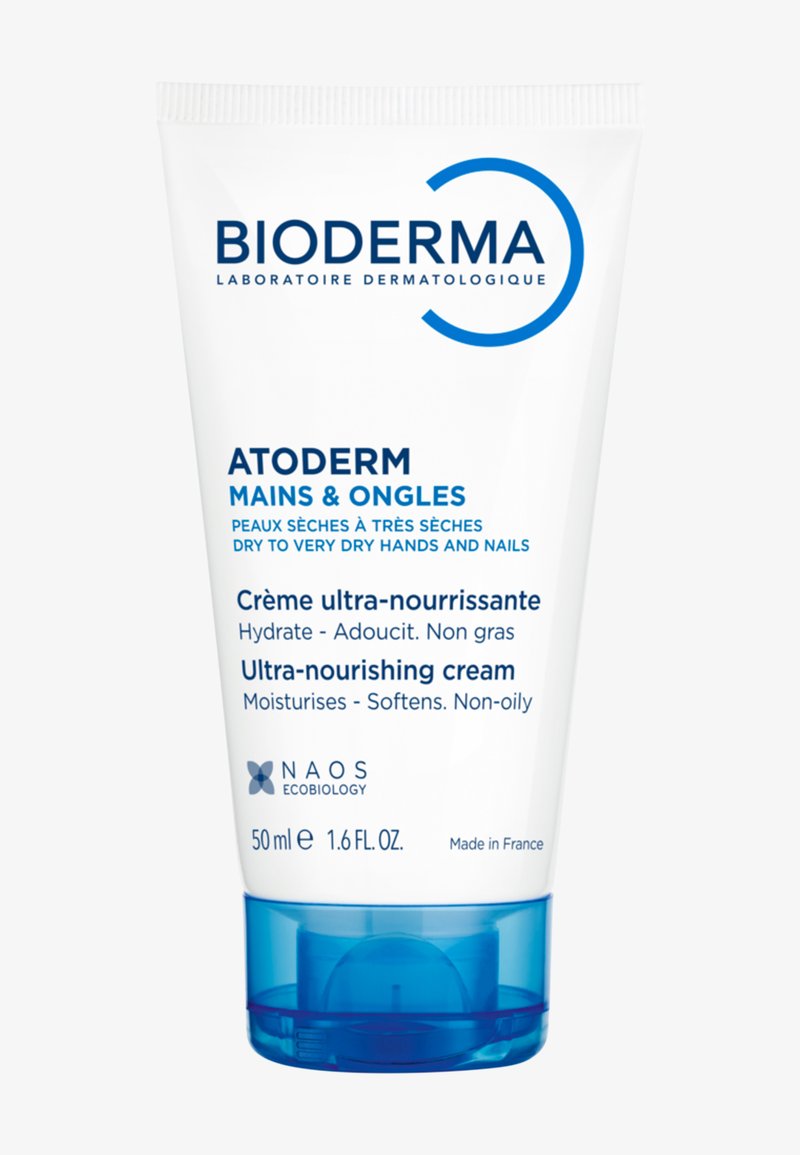 Crème ultra-nourrissante Bioderma Atoderm pour mains et ongles secs à très secs, 50 ml, non grasse, hydrate et adoucit la peau, fabriquée en France.