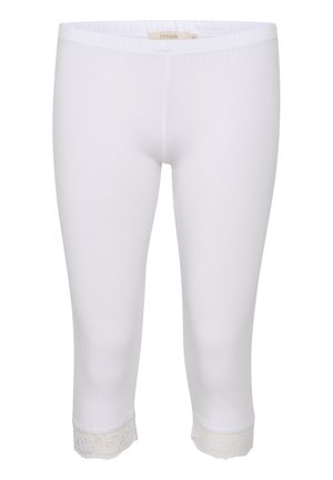 Witte leggings van zacht materiaal, met een aansluitend ontwerp en kantafwerking aan de zoom, wat een delicate accent biedt.