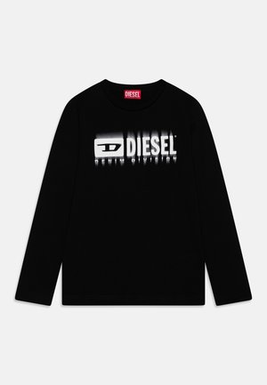 T-shirt a maniche lunghe nera in cotone con il logo "DIESEL" in gradiente bianco sul davanti. Collo rotondo e design aderente.