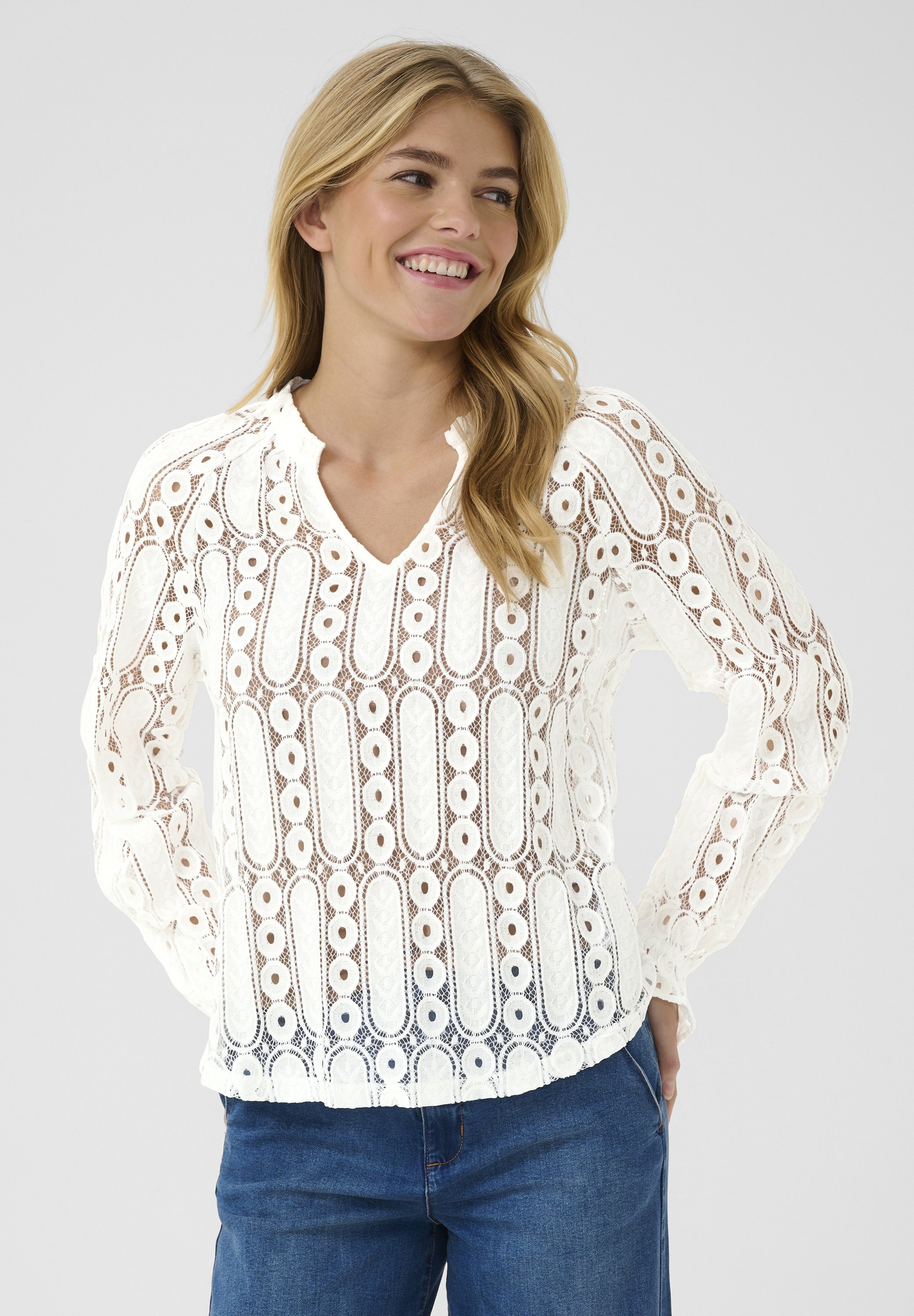 Cream CRTULLY V NECK Blouse Snow White blanc ZALANDO FR Cream CRTULLY V NECK Blouse Snow White blanc ZALANDO FR