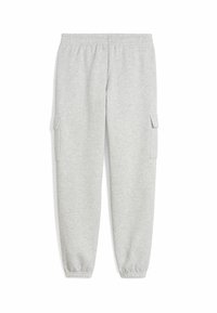 Grå sweatpants med elastisk talje, afsluttede ankler og to sidelommer. Fremstillet af et blødt, struktureret stof.
