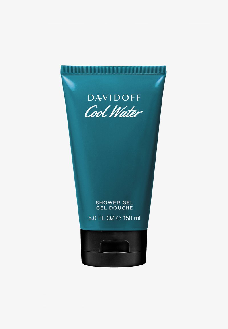 Davidoff Cool Water dusjgelé i en teal plasttube. Har et svart flip-top lokk. Teksten inkluderer produktnavn og volum i fluid ounces og milliliter.