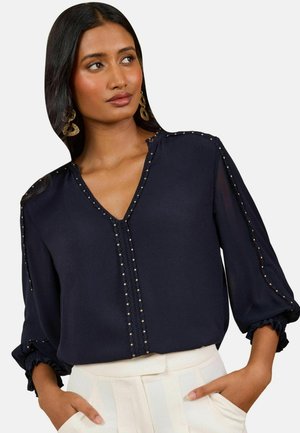 Love & Roses, PETITE FIT - V-NECK HARDWARE 3/4 SLEEVE BLOUSE . - Blouse - navy