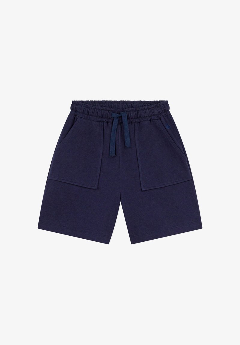 Pantaloncini blu navy realizzati in tessuto morbido, con vita elasticizzata e coulisse, due tasche frontali e vestibilità ampia.