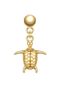 Guldsköldpaddsformad berlock med texturerat skal, hängande från en rund guldstud och länkad av två cirkulära ringar.