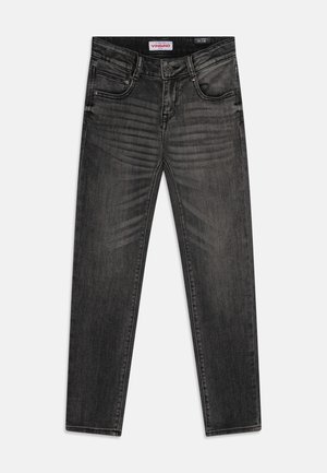 Slim-fit džíny v tmavě šedém denimu s opraným vzhledem, s pěti kapsami a štítkem Vingino na zadním pásku.